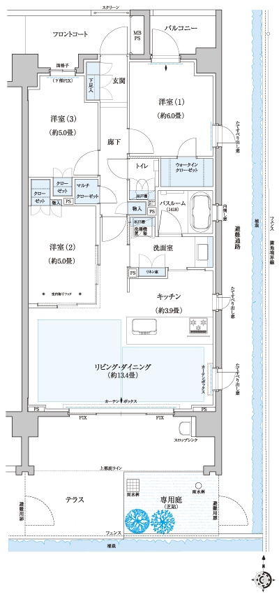 Floor: 3LDK + WIC + MC, occupied area: 73.46 sq m