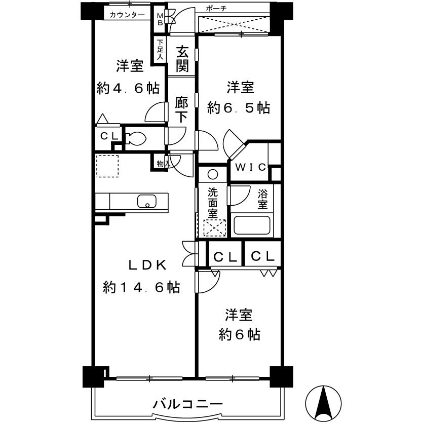 Floor plan. 3LDK, Price 36,900,000 yen, Footprint 70.1 sq m , Balcony area 8.31 sq m LDK is located 14.6 tatami.