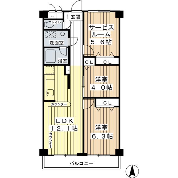 Floor plan. 2LDK + S (storeroom), Price 25,900,000 yen, Occupied area 60.48 sq m , Balcony area 5.4 sq m
