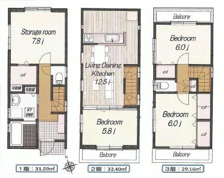 Floor plan. 30,300,000 yen, 3LDK+S, Land area 70.29 sq m , Building area 93.15 sq m