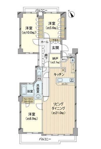 Floor plan. 3LDK, Price 23.8 million yen, Footprint 121.89 sq m , Balcony area 14.25 sq m