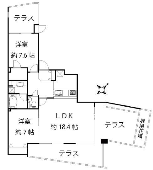 Floor plan. 2LDK, Price 38,800,000 yen, Occupied area 71.33 sq m , Terrace with a large 2LDK of balcony area 50.53 sq m 50 sq m!