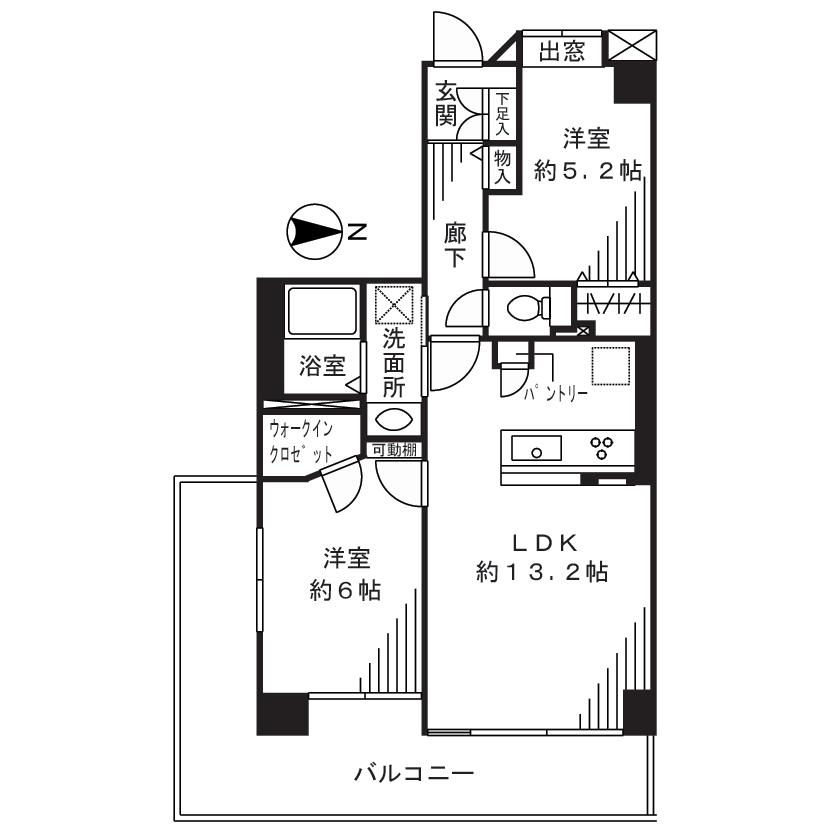 Floor plan. 2LDK, Price 25,800,000 yen, Occupied area 55.29 sq m , Balcony area 12.03 sq m