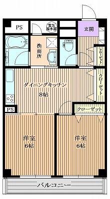 Floor plan. 2DK, Price 13,900,000 yen, Footprint 46.4 sq m , Balcony area 6.72 sq m