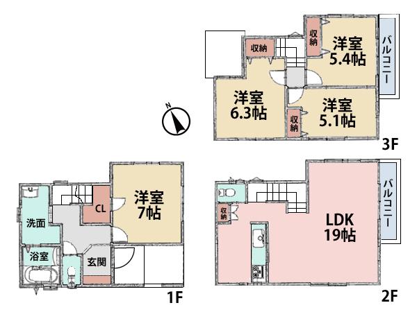 Floor plan. (A Building), Price 40,800,000 yen, 4LDK, Land area 75.42 sq m , Building area 102.25 sq m