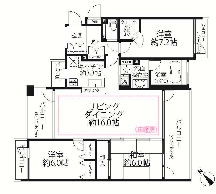 Floor plan. 3LDK, Price 45,800,000 yen, Occupied area 85.64 sq m , So we are led to a balcony area 23.27 sq m LDK and the Japanese-style room, Is a very open floor plan.