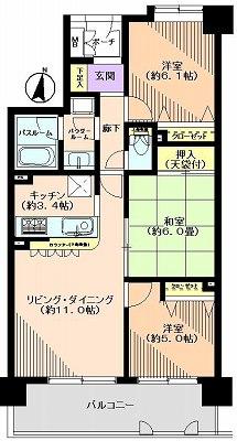 Floor plan. 3LDK, Price 29,800,000 yen, Occupied area 67.48 sq m , Balcony area 11.7 sq m