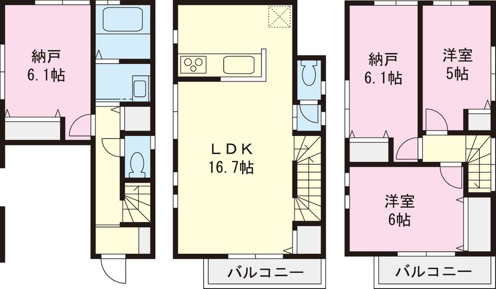 Floor plan. (3 Building), Price 43,800,000 yen, 2LDK+2S, Land area 59.55 sq m , Building area 93.35 sq m