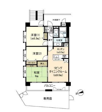 Floor plan. 3LDK, Price 32,900,000 yen, Occupied area 65.02 sq m , Balcony area 9.69 sq m
