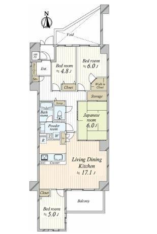 Floor plan. 4LDK, Price 37,900,000 yen, Footprint 88.5 sq m , Balcony area 6.9 sq m