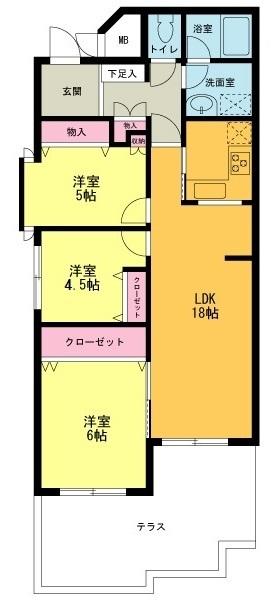 Floor plan. 3LDK, Price 13.3 million yen, Footprint 75.3 sq m , Balcony area 25.09 sq m