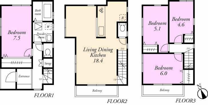 Floor plan. (B Building), Price 40,300,000 yen, 4LDK, Land area 74.29 sq m , Building area 97.42 sq m