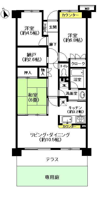 Floor plan. 3LDK, Price 32,800,000 yen, Occupied area 73.91 sq m , Balcony area 9.15 sq m