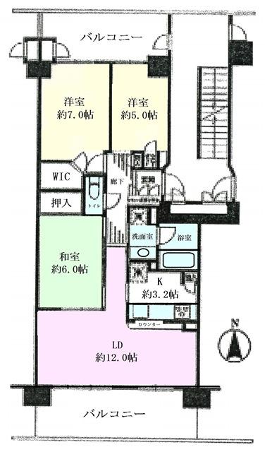 Floor plan. 3LDK, Price 39,900,000 yen, Occupied area 71.32 sq m , Balcony area 21.94 sq m 3LDK + WIC! Popular face-to-face kitchen! Double-sided balcony! Good per sun!