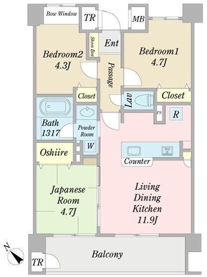 Floor plan. 3LDK, Price 24,900,000 yen, Occupied area 56.04 sq m , Balcony area 8.77 sq m
