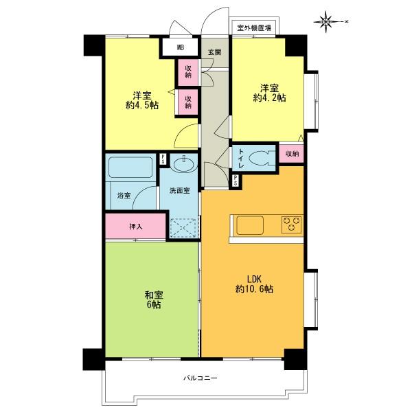 Floor plan. 3LDK, Price 27.3 million yen, Occupied area 55.86 sq m , Balcony area 7.28 sq m counter kitchen Corner room 2011 renovation