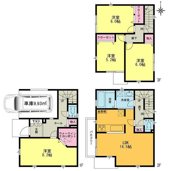 Floor plan. (Building 2), Price 42,800,000 yen, 4LDK, Land area 70.04 sq m , Building area 113.44 sq m