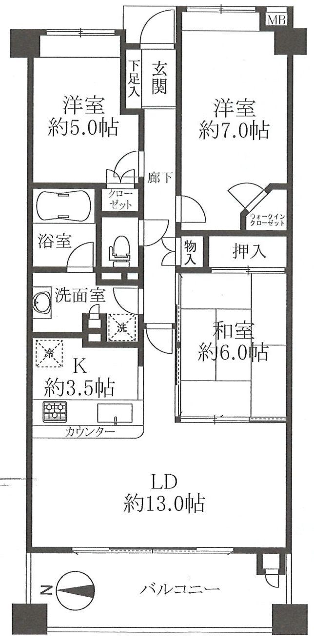Floor plan. 3LDK, Price 34,900,000 yen, Occupied area 76.62 sq m , Balcony area 12.25 sq m