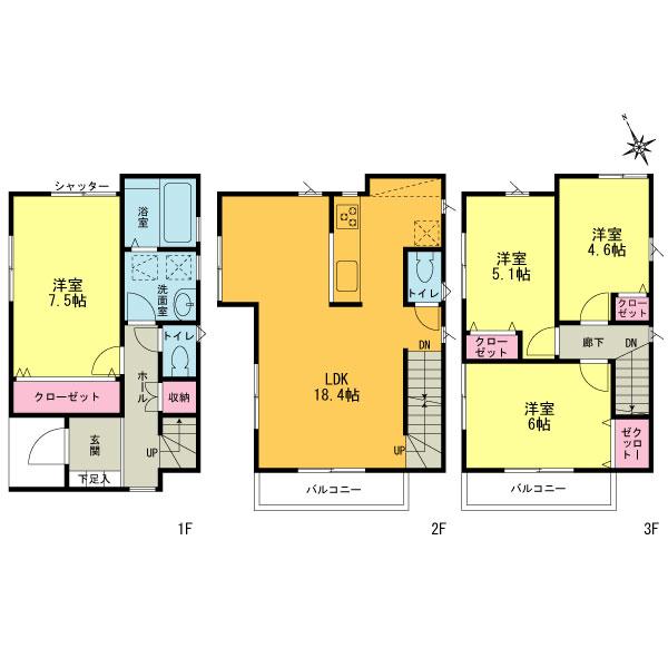 Floor plan. (B Building), Price 40,300,000 yen, 4LDK, Land area 74.29 sq m , Building area 97.49 sq m
