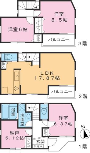 Floor plan. (6 Building), Price 43,800,000 yen, 3LDK+S, Land area 73.43 sq m , Building area 101.53 sq m