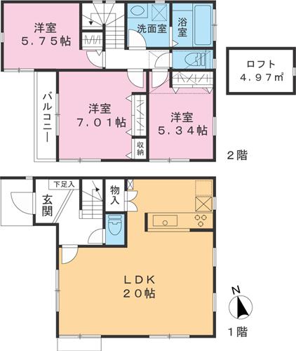 Floor plan. (7 Building), Price 42,800,000 yen, 3LDK, Land area 78.05 sq m , Building area 89.63 sq m