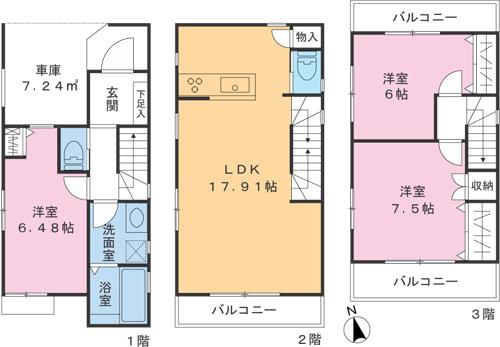 Floor plan. (9 Building), Price 42,800,000 yen, 3LDK, Land area 60.35 sq m , Building area 99.98 sq m