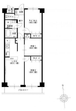 Floor plan. 2LDK+S, Price 25,900,000 yen, Occupied area 60.48 sq m , Of balcony area 5.4 sq m 60.48 sq m 2LDK + S (service room) Facing south ・ Good per sun