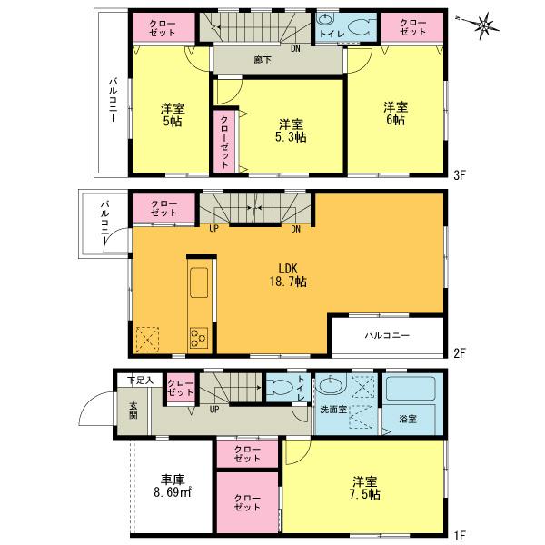 Floor plan. (B Building), Price 40,800,000 yen, 4LDK, Land area 67.38 sq m , Building area 121.3 sq m
