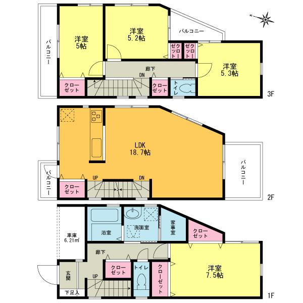 Floor plan. (A Building), Price 39,800,000 yen, 4LDK, Land area 68.14 sq m , Building area 119.81 sq m