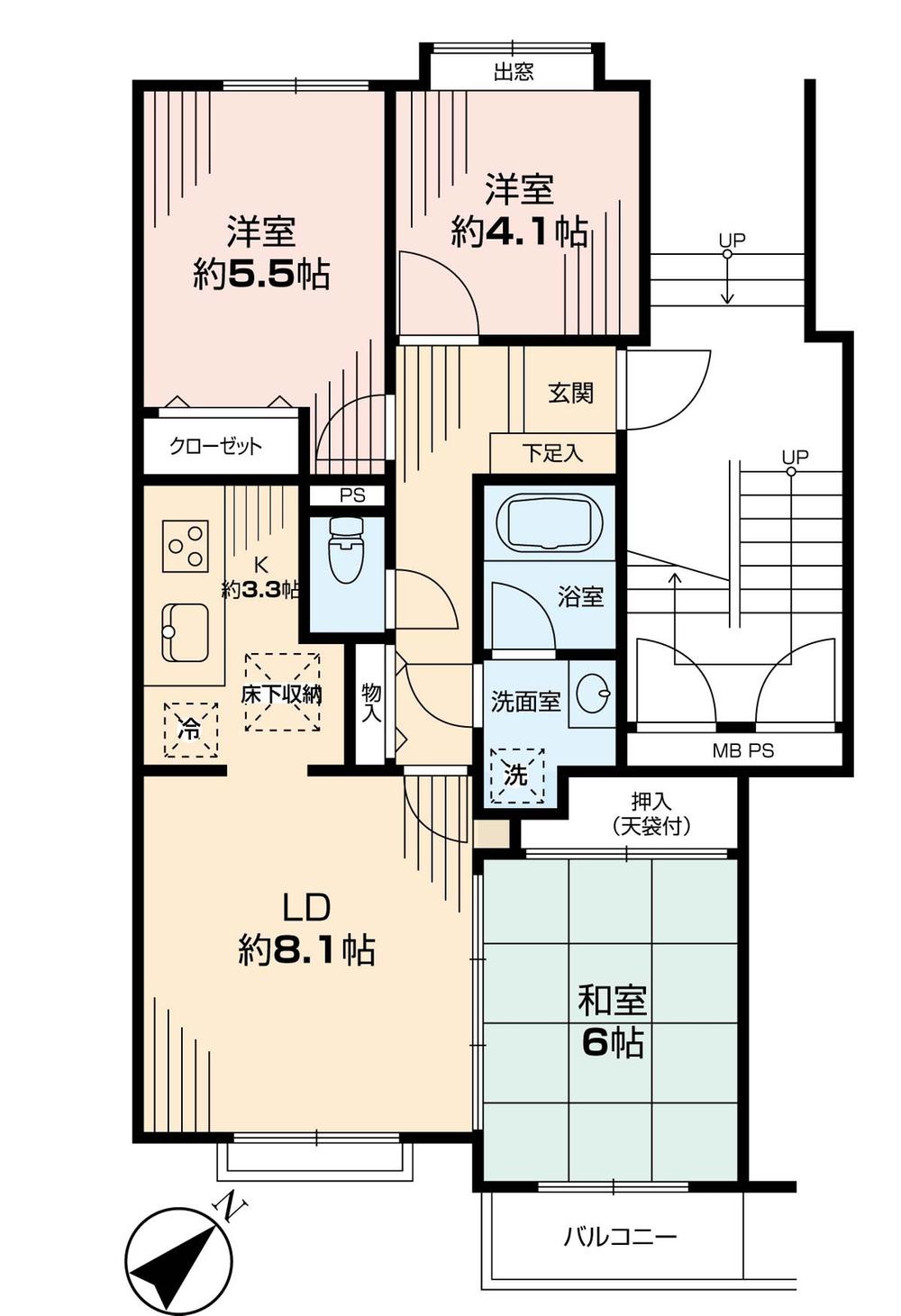 Floor plan. 3LDK, Price 25,800,000 yen, Footprint 61 sq m , Balcony area 2.7 sq m