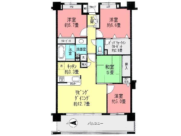 Floor plan. 4LDK, Price 27,900,000 yen, Occupied area 86.64 sq m , Balcony area 15.3 sq m