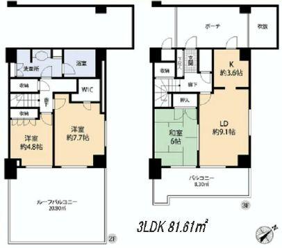 Floor plan. 3LDK, Price 34,800,000 yen, Occupied area 81.61 sq m , Balcony area 8.3 sq m