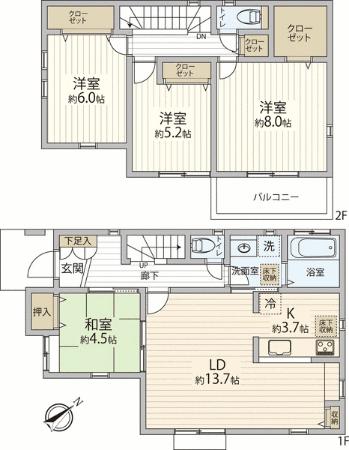 Floor plan. (1 Building), Price 46,800,000 yen, 4LDK, Land area 112.15 sq m , Building area 101.44 sq m