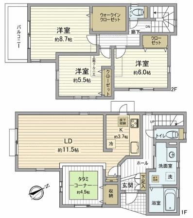 Floor plan. (17 Building), Price 43,800,000 yen, 3LDK+S, Land area 113.46 sq m , Building area 101.84 sq m