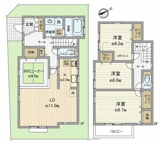 Floor plan. To Musashi-Shinjo 1300m
