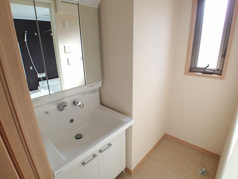 Wash basin, toilet. Three-sided mirror shower basin.