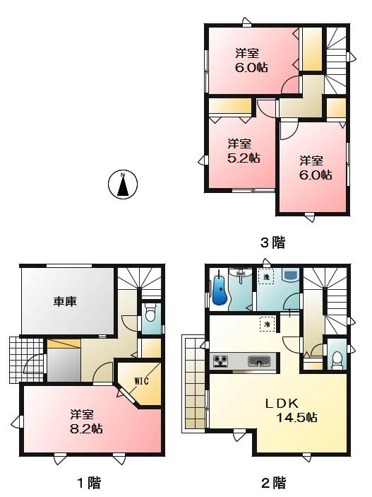 Floor plan. (Building 2), Price 42,800,000 yen, 4LDK, Land area 70.04 sq m , Building area 113.44 sq m