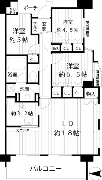 Floor plan. 3LDK, Price 31,800,000 yen, Occupied area 80.74 sq m , Balcony area 12.13 sq m