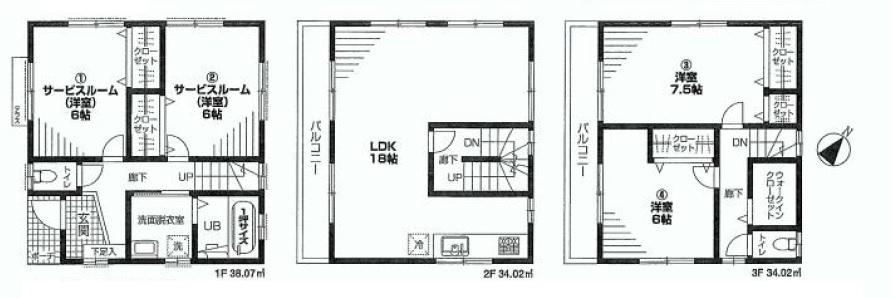 Floor plan. 49,800,000 yen, 4LDK, Land area 91.71 sq m , Building area 106.11 sq m