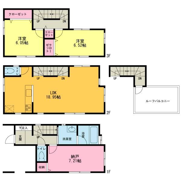 Floor plan. 32,800,000 yen, 2LDK+S, Land area 60 sq m , Building area 93.55 sq m counter kitchen LDK18.95 Pledge roof balcony