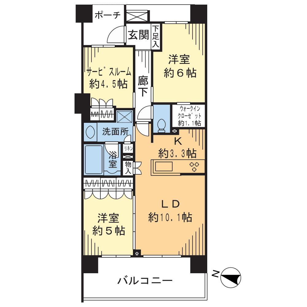 Floor plan. 2LDK + S (storeroom), Price 34,800,000 yen, Footprint 65.5 sq m , Balcony area 12 sq m