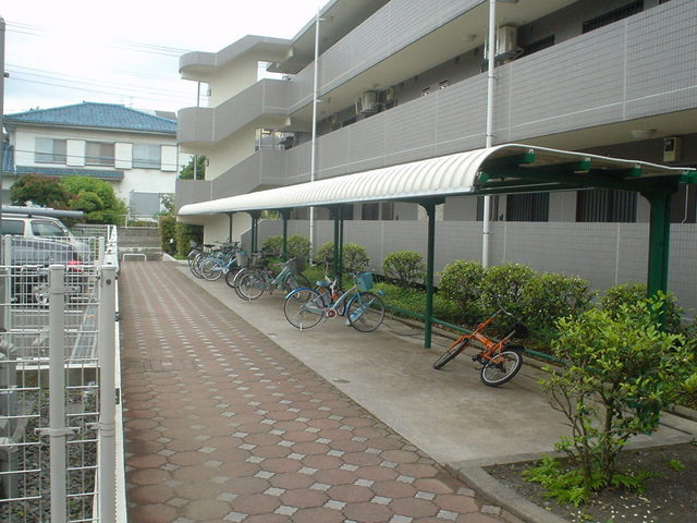 Building appearance. Bicycle parking space with a space