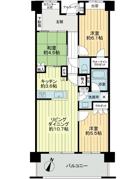 Floor plan. 3LDK, Price 29,800,000 yen, Occupied area 70.43 sq m , Balcony area 12 sq m