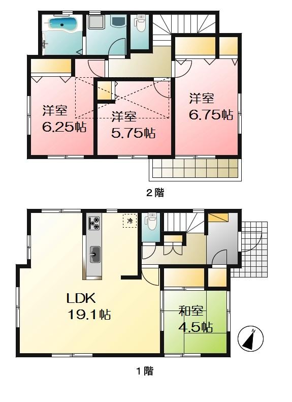 Floor plan. (6 Building), Price 41,800,000 yen, 4LDK, Land area 151.45 sq m , Building area 100.39 sq m