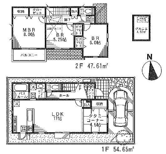 Floor plan. (1 Building), Price 63,800,000 yen, 4LDK, Land area 101.77 sq m , Building area 102.26 sq m
