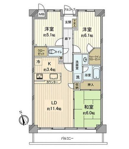Floor plan. 3LDK, Price 37,900,000 yen, Footprint 70.2 sq m , Balcony area 8.4 sq m
