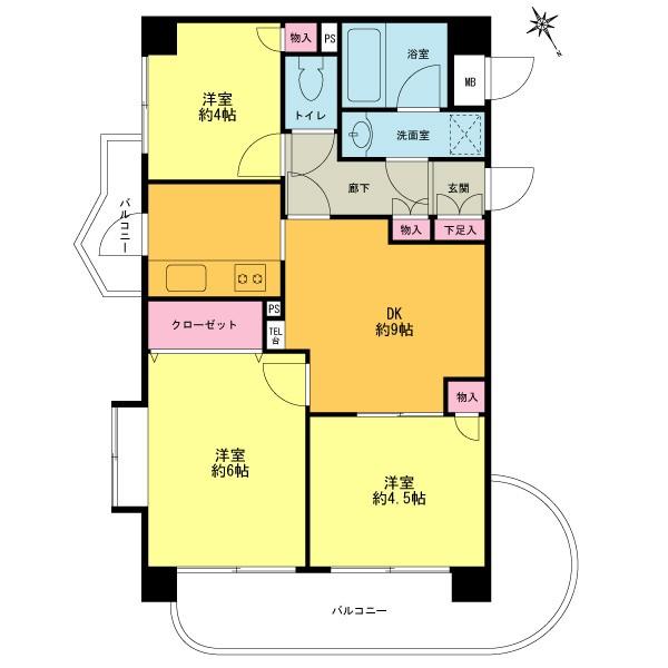 Floor plan. 3DK, Price 22,800,000 yen, Footprint 50.4 sq m , Balcony area 12.53 sq m new renovation Corner room Two-sided balcony