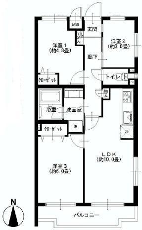 Floor plan. 3LDK, Price 25,900,000 yen, Occupied area 55.04 sq m , Balcony area 6 sq m