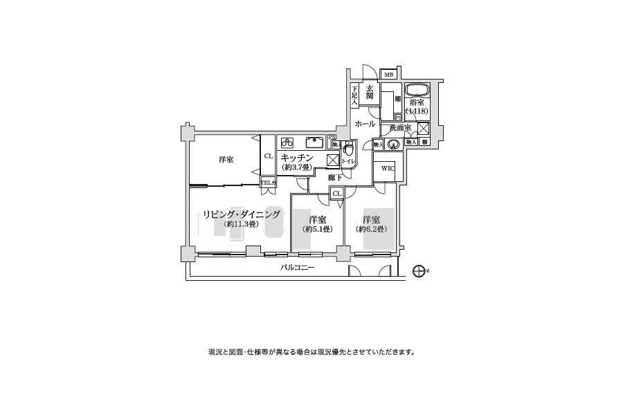 Floor plan. 3LDK, Price 41,800,000 yen, Occupied area 81.55 sq m , Balcony area 13.22 sq m