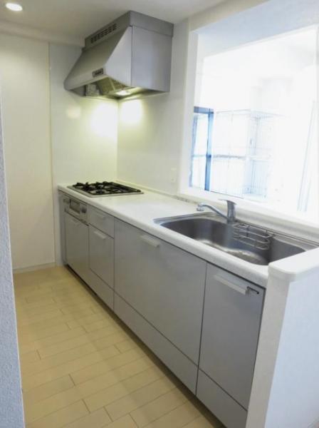 Kitchen. Wide sink artificial marble top